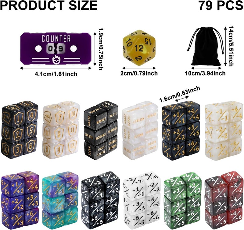 FIGURESLAB Store 79PCS MTG Dice Counters Bulk Ability Keywords Dice Set, MTG Health Tracker Life Counter Plus 1/+1 Shield Buff Tokens for TCG Magic Card Games Accessories CCG Creature Stats - Image 2